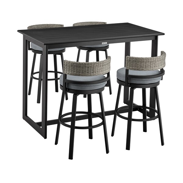Armen Living Encinitas Outdoor Patio 5-Piece Bar Table Set in Aluminum with Gray Cushions SETODEN5BLGRY - main